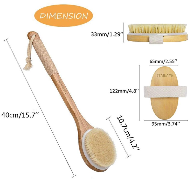 TEMEAYE Dry Brushing Body Brush Sets Wooden Handle Combined with Medium Strength Natural Bristles Gentle Exfoliator Remove Cellulite Lymphatic Drainage Makes The Skin of The Entire Body Softer - Image 3